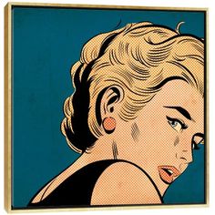 a pop art painting of a woman in black dress with her hand on her hip