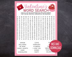 valentine's word search printable for kids on a blackboard with chalk writing