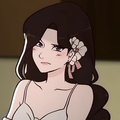 a woman with long black hair and flower in her hair