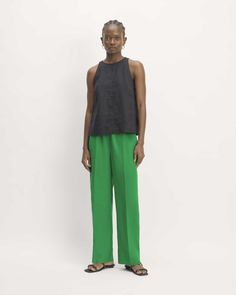 The Linen Easy Pant Grass Green – Everlane Versatile Summer Pants With Straight Hem, Spring Straight Pants By Everlane, Everlane Straight Pants For Spring, Chic Spring Bottoms By Everlane, Chic Everlane Bottoms For Spring, Spring Linen Stretch Pants, Spring Stretch Linen Pants, Modern Straight Hem Summer Pants, Stretch Linen Pants For Spring