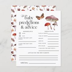 a baby shower game with mushrooms and butterflies