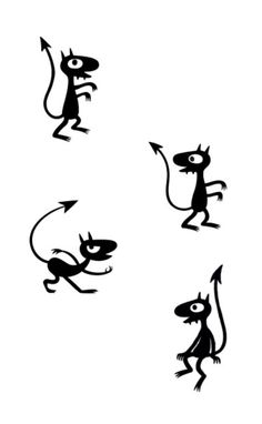 four black and white silhouettes of different animals on a white background, each with an arrow in its mouth