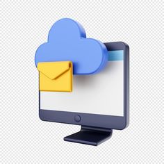 an image of a cloud and mail on a computer screen png, transparent background