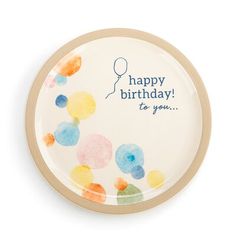 a happy birthday plate with balloons on it