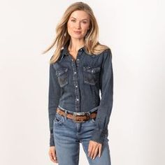 Medium Wash Top With Button Closure For Rodeo, Medium Wash Tops With Button Closure For Rodeo, Medium Wash Tops With Pockets For Rodeo, Dark Wash Button-up Tops For Rodeo, Wrangler Denim Shirt, Jean Shirt, Awesome Outfits, Tony Lama, Glory Days