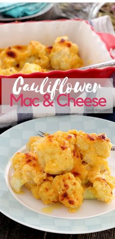 cauliflower mac and cheese on a white plate