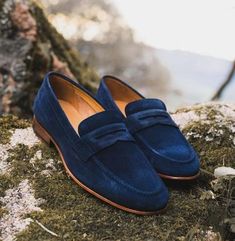 Navy Blue Wedding Shoes, Best Loafers, Blue Loafers, Men's Wedding Shoes, Blue Wedding Shoes, Blue Suede Shoes, Best Shoes For Men, Navy Blue Wedding, Well Dressed Men