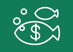 a fish and dollar sign on a green background