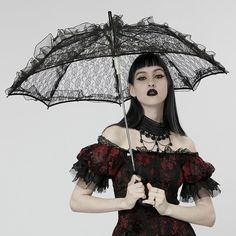 Material:?Polyester 
Weight: 0.243KG 
Size:?One Size 
Length: 76CM/29.92" 
Openning diameter: 85CM/33.46" 
SKU:?WS-548QTF 
? Goth Girl Fashion, Gothic Blouse, Lace Umbrella, Punk Skirt, Gothic Skirt, Punk Women, Punk Design, Fashion Umbrella, Punk Dress