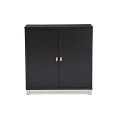 a black cabinet with two doors on one side and an open door on the other