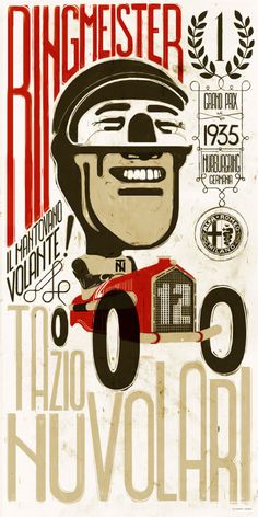 a poster with an image of a man in a racing car