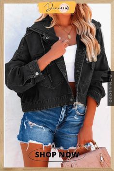 Short But Sweet Crop Hooded Jacket Denim Style Casual, Moda Denim, Sequin Blazer, Red Blazer, Cropped Denim Jacket, Denim Style, Woolen Coat, Drawstring Hoodie, Cropped Denim