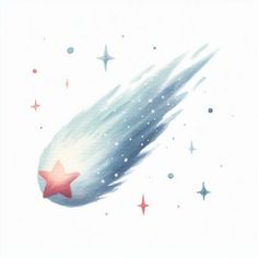 an illustration of a red star flying through the sky