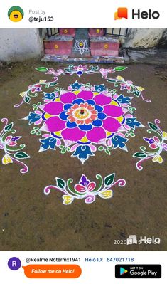 an image of a colorful flower design on the ground with words below it that read hello