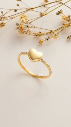 Real Gold  Plain Gold Heart Ring , Handmade, Solid Gold, Heart Design 10K Ring, 14K Ring, 18K Ring ♀ Gemstone: 1.1mm    ♀ Setting Type: Prong Setting ♀ Gemstone: Cubic Zirconia  ♀ Weight: 1,05gr/10K, 1,15gr/14K, 1,30gr/18K     ♀ Crafted: in 10K, in 14K and in 18KYellow Gold with proper 10K, 14K and 18K stamp. ♀ Production Time: 3-4 Working Days (Pls get in contact for urgent delivery *before ordering) ♀ Delivery: Free delivery with UPS  2-3 Working days to the U.S.A. and EUROPE EXCELLENT HAND MADE GIFT: simply "Thinking of You" for Birthday, Anniversary, Holidays, Graduation, Christmas, Valentine's Day, Mother's Day, Promise, Engagement RECYCLED PACKAGING: All of our items come in the appropriate packaging ensuring they are ready for gifting upon arrival.  EU and UK taxes; *EU and UK order Love Ring Gold, Gold Love Ring, Gold Heart Ring, 3d Heart, Puffy Heart, Nov 2, Ring Gemstone, Love Ring, Gold Heart