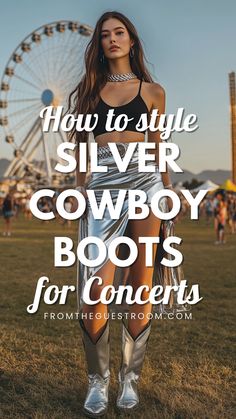 a woman wears sparkly cowboy boots for concert