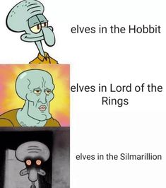 an image of two cartoon characters with the caption elves in the hobbit