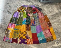 a multicolored skirt sitting on top of a counter