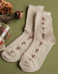 Trendy Beige Cotton Socks, Spring Casual Mid-calf Stockings, Casual Mid-calf Stockings For Spring, Casual Beige Knee-high Socks For Spring, Autumn Socks, Floral Socks, Chunky Sandals, Chunky Heels Sandals, Cute Socks