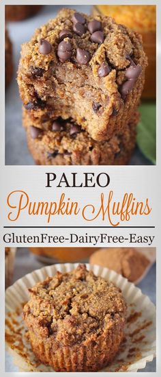 paleo pumpkin muffins stacked on top of each other