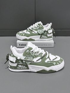 Leather Surface Thick-Soled Casual Sneakers For Men, Trendy Canvas Print Vulcanized Shoes (Pattern Random) White and green     Colorblock,Graphic,Letter,Random Print    Men Shoes, size features are:Bust: ,Length: ,Sleeve Length: Green Breathable Lace-up Custom Sneakers, Casual Green Breathable Skate Shoes, Custom Green Sneakers With Breathable Round Toe, Green Breathable Skate Shoes For Streetwear, Green Breathable High-top Custom Sneakers, Trendy Green High-top Skate Shoes, Green Canvas Shoes With Round Toe For Sports, Green Round Toe Canvas Shoes For Sports, Trendy Green Lace-up Canvas Shoes