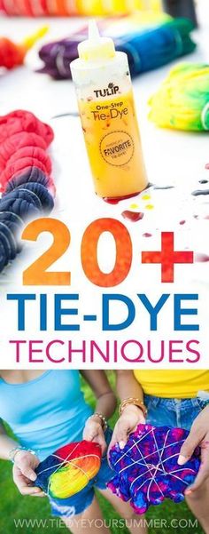 the cover of the book, 20 + tie - dye techniques for kids and adults