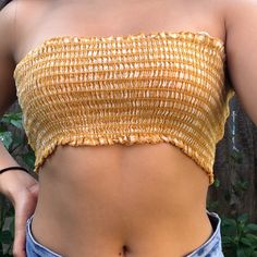 Super Cute Stretchy Bandeau For The Beach Or Any Other Casual Day! Never Worn :) Strapless Cotton Crop Top For Beach, Casual Strapless Crop Top For Beach, Yellow Strapless Tube Top For Vacation, Yellow Bandeau Crop Top For Summer, Yellow Bandeau Tube Top For Vacation, Casual Yellow Tube Top For Beach, Casual Yellow Tube Top For The Beach, Casual Cropped Tube Top For Beach, Brandy Melville Tops