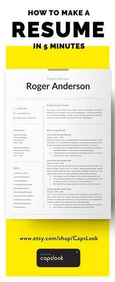 a yellow and black resume with the title how to make a resume in 5 minutes