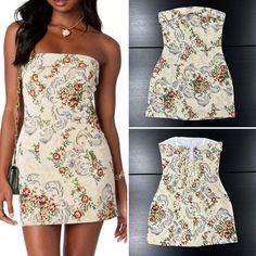 Edikted Floral Tapestry Strapless Mini Dress In Size Small. New With Tags. No Flaws. Absolutely Adorable With Lace-Up Back Detail. Fitted Strapless Mini Sundress, Fitted Bandeau Mini Dress For Brunch, Fitted Beige Bandeau Dress, Fitted Bandeau Mini Dress For Spring, Spring Bandeau Mini Dress With Floral Print, Spring Floral Print Bandeau Mini Dress, Bandeau Mini Dress With Floral Print For Spring, Summer Bandeau Dress In Beige, Fitted Bandeau Mini Dress With Floral Print