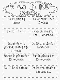 a printable exercise sheet for kids to do