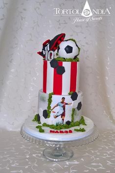 a soccer themed birthday cake on a table