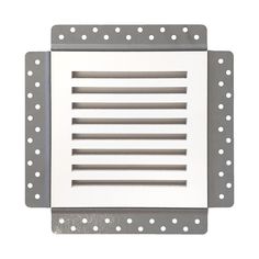 a square metal grate with holes on the side and white dots all over it