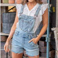 Bnwt. Sold Out! Blue Shortalls For Spring, Casual Blue Shortalls For Spring, Denim Blue Shortalls For Spring, Casual Blue Short Length Shortalls, Casual Blue High Rise Shortalls, Blue Cotton Shortalls, Shorts Overalls, 70’s Fashion, Blue Shorts