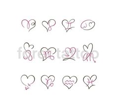 hearts drawn in pink and black ink on white paper