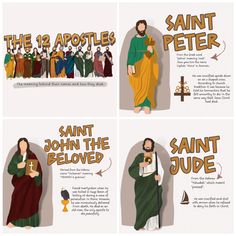 four different images of saint john the baptist and saint joliee with text above them