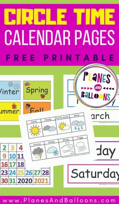 the printable circle time calendar pages for children to use in their homeschool