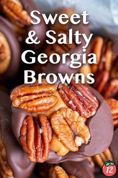 chocolate covered candies with pecans and sweet & salty georgia brownies on top