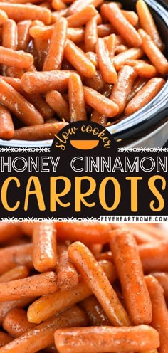 honey cinnamon carrots in a bowl with text overlay