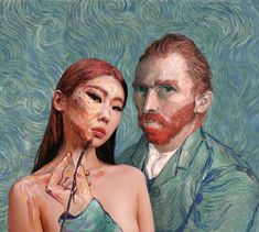 a painting of a man and woman with their face painted like van goghian paintings