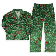 On the outskirts of Whoville lives a green, revenge-seeking Grinch who plans to ruin Christmas for all of the citizens of the town. This family How GRINCH Stole Christmas pajama sleep set features a tossed print with several How GRINCH Stole Christmas s and sayings. The pajama set has a breast pocket, as well as two hand-deep pockets at the hip. The pajama set also has long sleeves and pants for those colder Christmas nights! Fashion Definition, Grinch Pajamas, Grinch Stuff, Christmas Pajama Party, Dr Seuss The Grinch, The Grinch Christmas, Matching Family Christmas Pajamas, The Grinch Stole Christmas, Family Pajama Sets