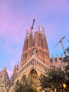 the cathedral is very tall and has many spires on it's sides,