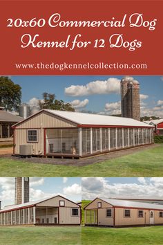 two pictures showing the different types of houses and buildings with text that reads, 200 commercial dog kennels for 12 dogs