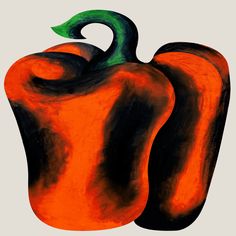 an orange and black pepper is shown in this artistically colored painting by artist mark brile