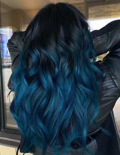 Blue And Black Hair, Blue And Green Hair, Teal Hair Color, Blue Black Hair Color, Black Hair Balayage, Teal Hair, Crimped Hair