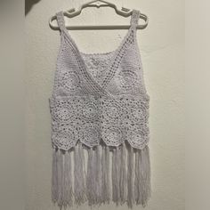 Lace Fringe Hem V Neck Crop Tank Too, Very White And Never Used! It’s Small But It Can Also Fit A Kid! Sleeveless Tops By Amazon For Spring, Amazon Sleeveless Summer Tops, Amazon Sleeveless Tops For Spring, Fitted White Tops From Amazon, Amazon Tops, Fringe Top, Crop Tank, White Tops, White Lace