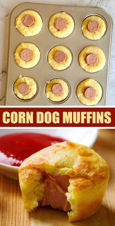 corn dog muffins in a muffin tin