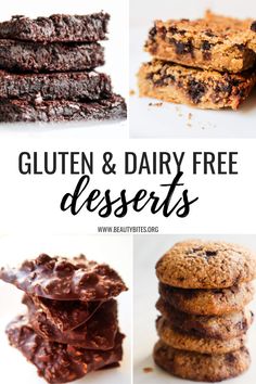 gluten and dairy free desserts collage with the words gluten and dairy free desserts