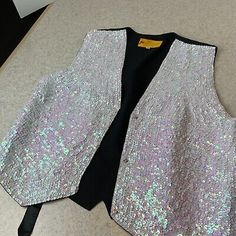 JC 100 USA Vintage White Sequin Vest Unisex Md | eBay Silver Sequin Vest, Sequin Waistcoat, Boys Silver Vest, Diamond Vest, Vintage Fitted Sequin Outerwear, Look Disco, Sequin Vest, Unisex Looks, White Vest