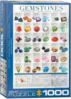 Put your skills to the test with this entertaining 1000 piece jigsaw puzzle from EuroGraphics! A fun challenge that makes for an amazing display piece once completed. Puzzles are a fun activity to do alone or in a group, and make a great gift for all ages at birthdays and holidays! Gemstones Chart, Opal Moonstone, Gemstone Meanings, Gems Art, Crystal Healing Stones, Perfect Partner, 1000 Piece Jigsaw Puzzles, Rocks And Gems, Painting Edges