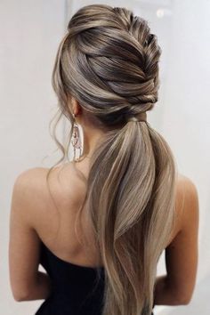 Pony Tail Hairstyles For Your Wedding Party Look ★ pony tail hairstyles elegant long with french braid tonyastylist Prom Ponytail, Pony Hairstyles, Black Cake, Prom Hairstyles For Long Hair, Low Ponytail, Long Blonde, Party Hairstyles, Elegant Hairstyles